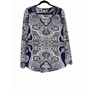 FYLO|Long Sleeve Purple Baroque Print Blouse Top L‎ NWT